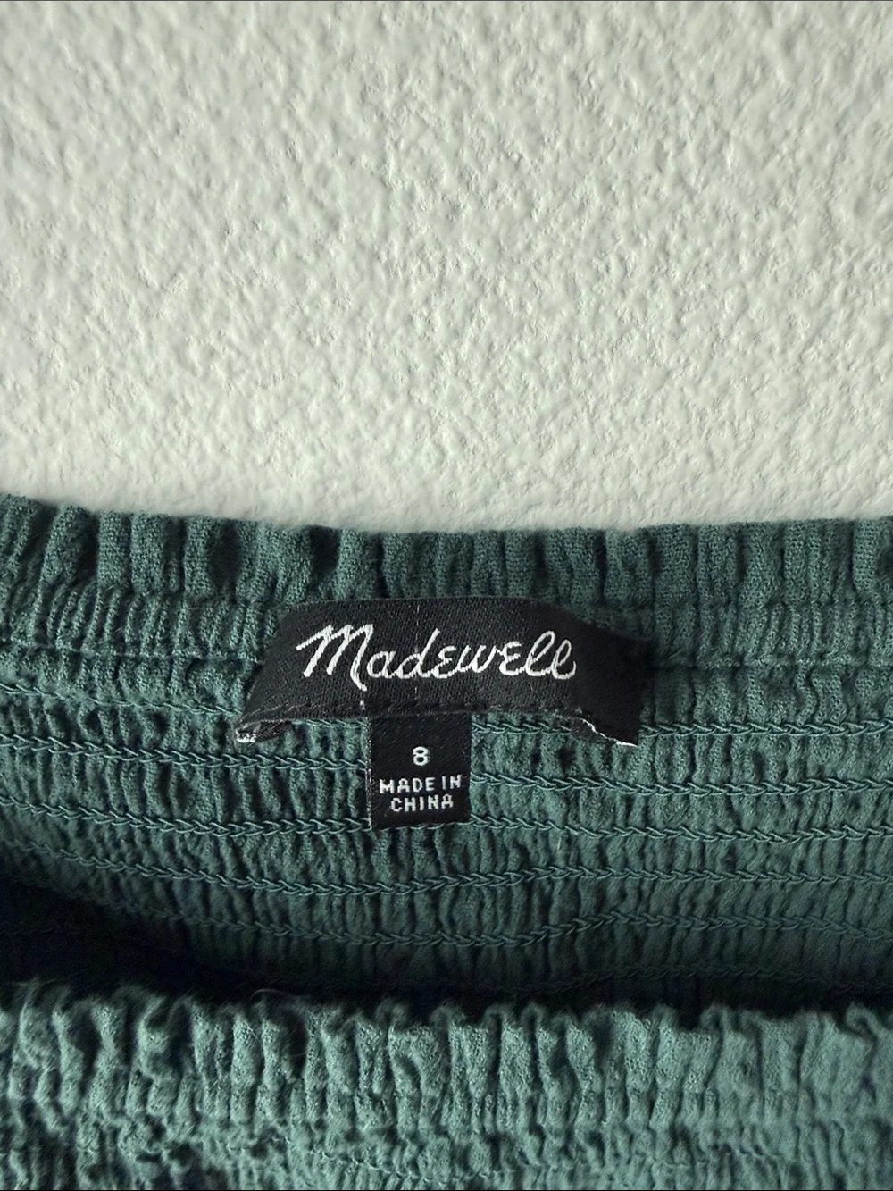 Madewell Deep Green Smocked Long-Sleeve Blouse